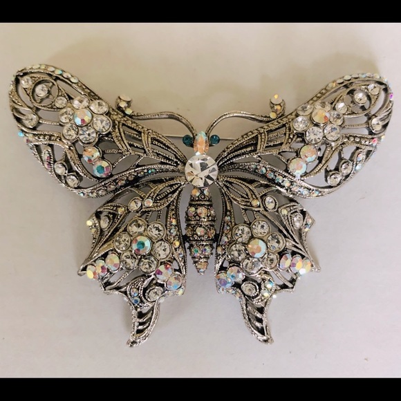 Vintage large sparkling butterfly brooch pin back - Picture 4 of 14